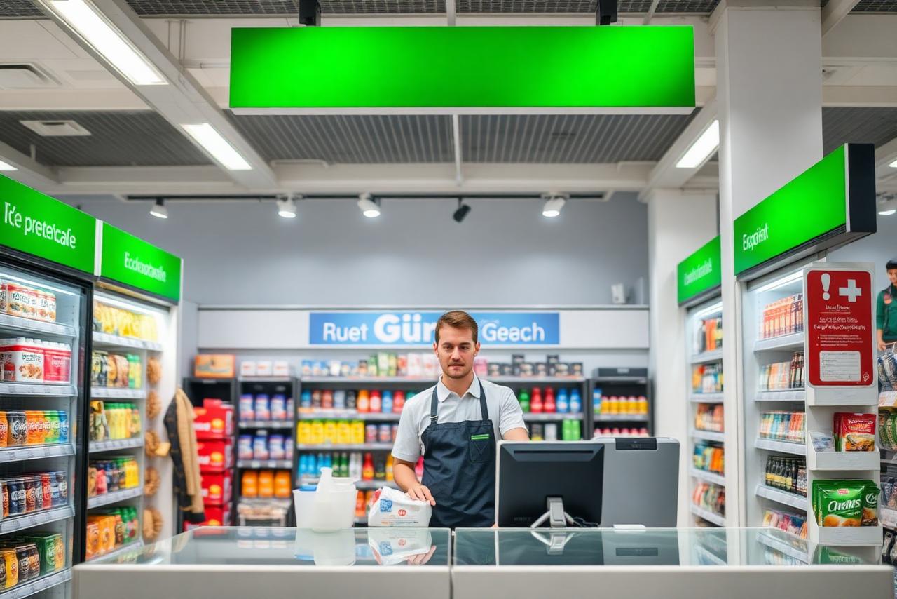 Medewerker achter de toonbank van een shop bij een tankstation