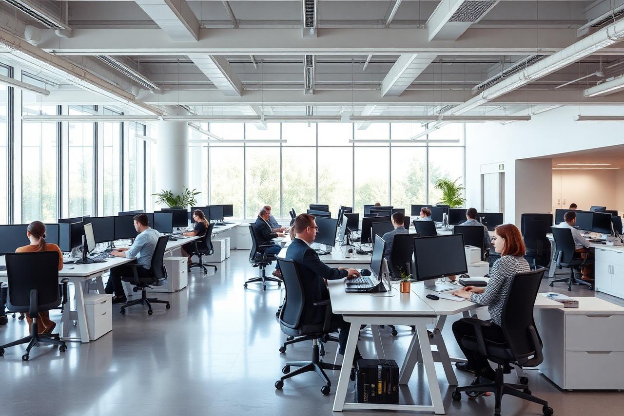 Modern kantoor met medewerkers aan hun bureau