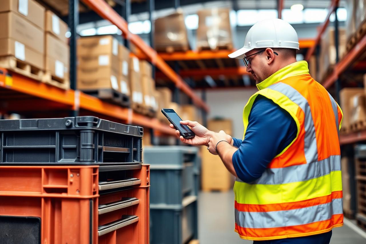 Magazijnmedewerker scant materiaal met een smartphone